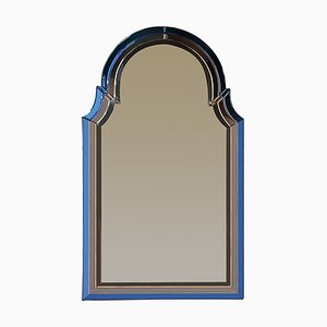 Large Art Deco Mirror with Blue and Peach Frame, 1930s