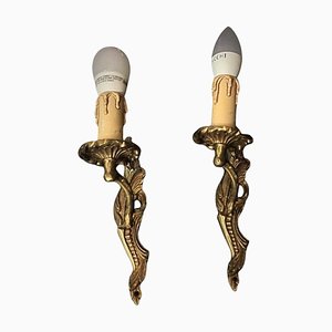 Vintage Brass Wall Sconces, 1940s, Set of 2