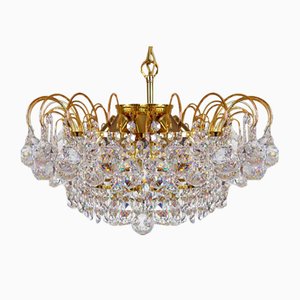 Lampadario in ottone e cristallo al piombo di Palwa