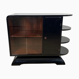 French Art Deco Half Cabinet in Black Lacquer and Mahogany, 1930