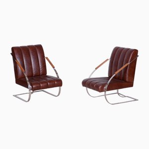 Bauhaus Armlehnstühle aus Leder & Vernickelt von Ludwig Mies Van Der Rohe, 1920er, 2er Set