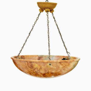 Art Deco Alabaster Hanging Dish Light, 1930s