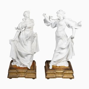 Biscuit Sculptures on Gilded Carved Wood Bases, 1900s, Set of 2
