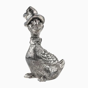 20th Century Silver Figurine Goose in a Hat, Italy
