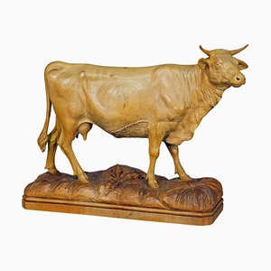 Large Wooden Carved Female Cattle Sculpture, Brienz, Switzerland, 1920s
