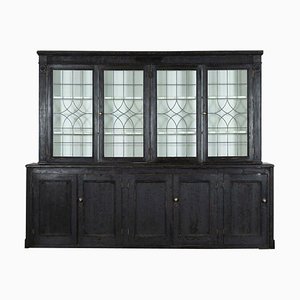 Large 19th Century English Ebonised Pine Glazed Dresser, 1890