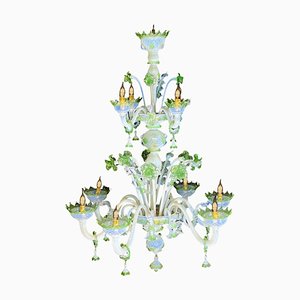 Venetian Light Blue and Green Chandelier, 1950s