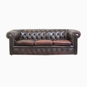 Dark Brown 3-Seater Cowhide Chesterfield Sofa