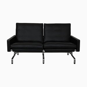 Pk-31/2 Sofa aus schwarzem Aura Leder von Poul Kjærholm