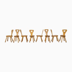 Pine Chairs, 1970s, Set of 8