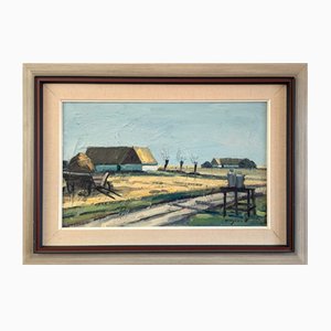 Quiet Days on the Farm, 1950s, Large Oil Painting