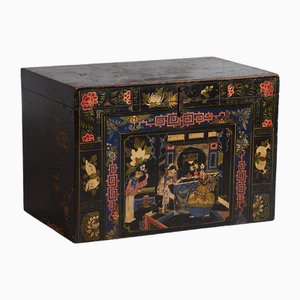 Antique Dark Colored Opera Trunk with Floral Details, 1900s