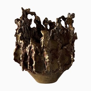 Brutalist Handcrafted Bronze Vase attributed to Marcello Fantoni, 1950s
