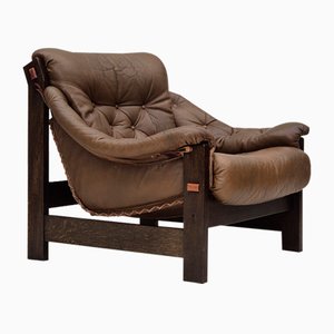 Scandinavian Safari Style Armchair in Leather, 1970s