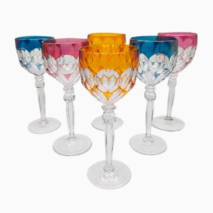 Wine Glasses in Lead Crystal attributed to Hofbauer Crystal, Baviera, Germany, 1970s, Set of 6