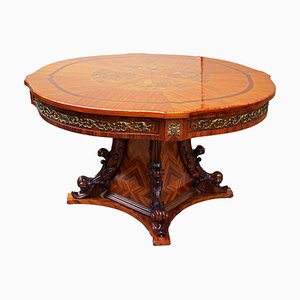 Round Inlaid Dining Table with Removable Extensions, 1970s