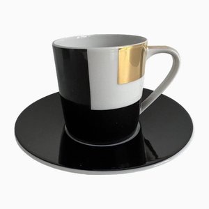 Tazza da caffè Geometrica nera con piattino di Bulgari per Rosenthal, anni '90, set di 2