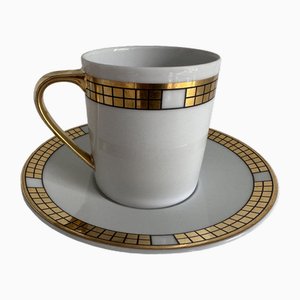 Goldene Quadri Kaffeetasse mit Untertasse von Bulgari für Rosenthal, 1990er, 2er Set
