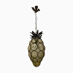 Wrought Iron & Murano Glass Pendant Light, 1950s