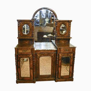 Credenza Servant in noce intarsiata con specchio France, metà XIX secolo