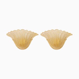Vintage Italian Goldish Murano Glass Wall Sconces with Grit, 1990s, Set of 2