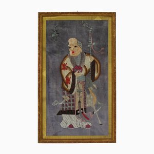 Chinese Embroidered Silk Textile of a Wise Man and Magic Animals, China, 1800s