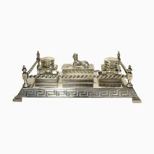 Art Deco Ägyptische Revival Tintenfässer aus geschliffenem Glas mit Stiftablage, 4 . Set