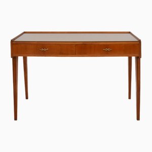 Consolle or Vanity Desk in Lemon Wood with Top in Rose Glass by Gio Ponti, Italy, 1950s