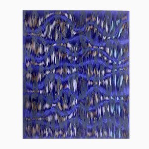 Contemporary Cobalt Textured Composition, Canvas Painting, Framed
