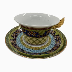 Russsian Dream Tea Cup and Saucer by Versace for Rosenthal, 2017, Set of 2