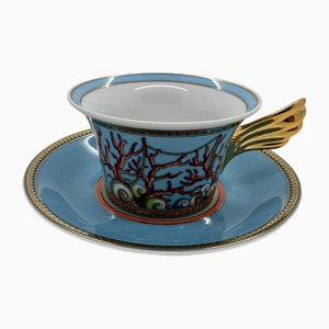 Les Tresors De La Mer Tea Cup and Saucer by Versace for Rosenthal, 2017, Set of 2