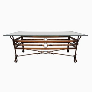 Vintage Wrougt Iron and Leather Coffee Table