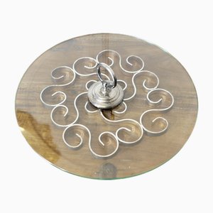 Art Deco Design Cheese Platter in Glass and Silver Metal, 1960s