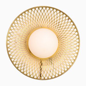 Mid-Century Intricate Wall Lamp in Brass and Opaline Glass, 1950s