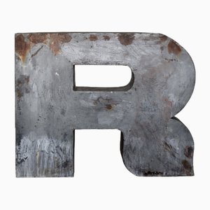 Large Vintage Polish Industrial Metal Letter R, 1950s