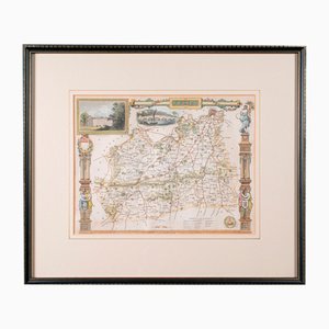 Antique English County Map or Framed Lithograph