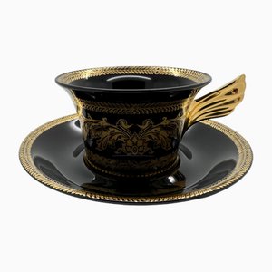 Tazze da tè barocche dorate con piattino di Versace per Rosenthal, 2017, set di 2