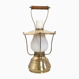Lampe de Bureau Lanterne en Laiton et Verre, 1950s