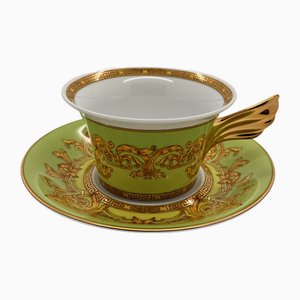 Green Floralia Tea Cup and Saucer by Versace for Rosenthal, 2017, Set of 2
