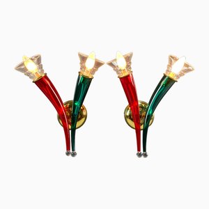 Ducale Hand Blown Red and Green Murano Glass Sconce by VeArt, 1970