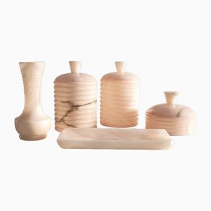 Mid-Century Badezimmerset aus rosa Alabaster, 1960er, 5er Set