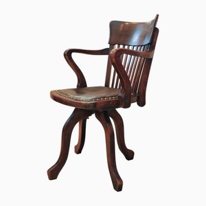 Victorian Revolving Desk Chair in Oak and Leather