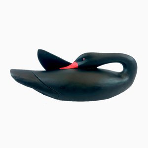 Grande Figurine Cygne Noir Vintage en Bois Sculpté
