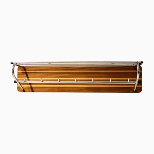 Mid-Century Wood and Chrome Dutch Wall Coat Rack, 1960s