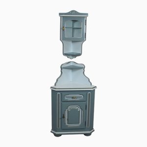 Eckschrank mit wandhängender Vitrine in Seafoam Blau, 1960er