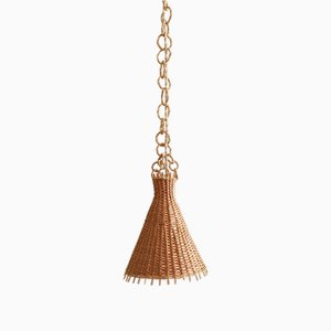 Lámpara colgante Mid-Century de mimbre, años 50