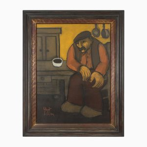 Robert Deman, Solitary Man, 1940s, Oil on Canvas, Framed