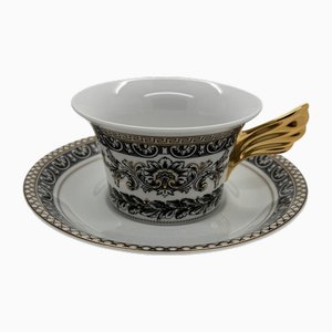 Marqueterie Teetasse mit Untertasse von Versace für Rosenthal, 2017, 2er Set