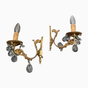 Italian Sconces with Crystals, 1960s, Set of 2