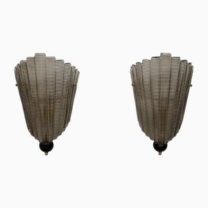 Strukturierte italienische Wandleuchten aus Muranoglas, 1980er, 2er Set